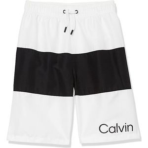 Calvin Klein Black & White Boys' Swim Trunk with UPF 50+ Sun Protection, 14-16